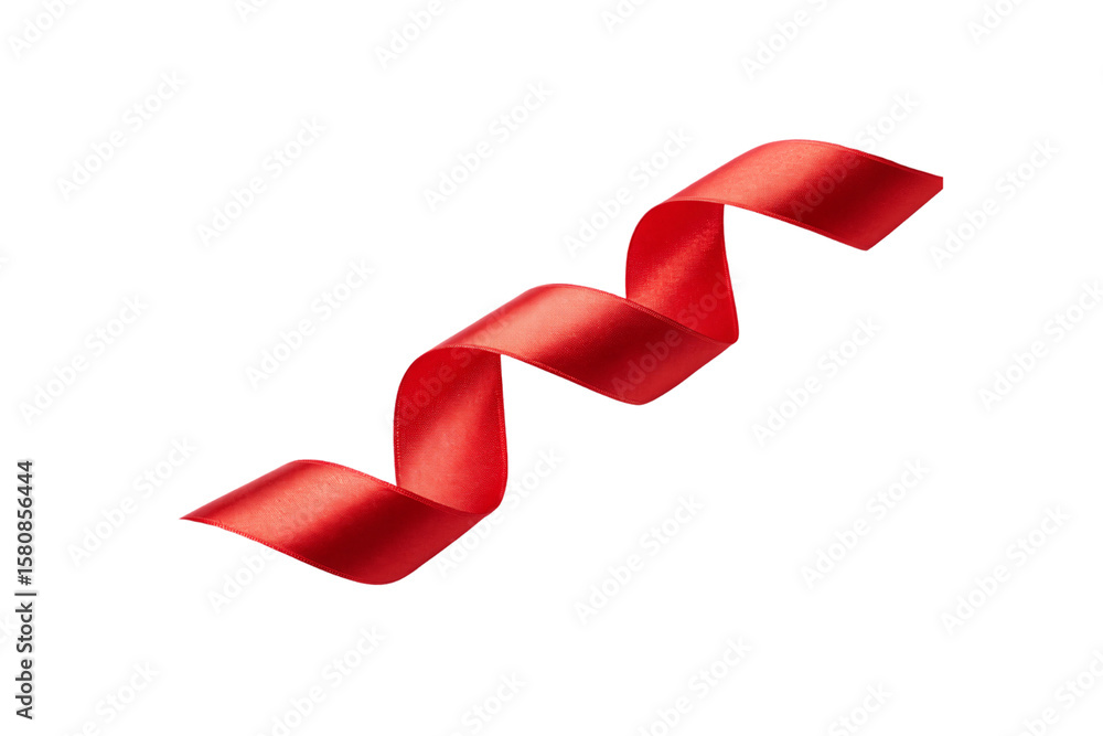 Poster red satin ribbon curving in elegant s-shape with smooth flowing movement, isolated on a transparent 