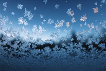 Delicate frozen snowflakes against a crisp winter sky