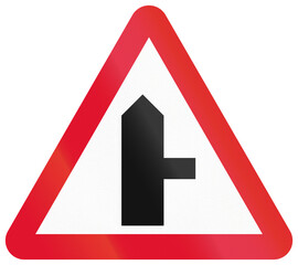 Chinese road warning sign used only in Hong Kong - Side road on the right ahead © jojoo64