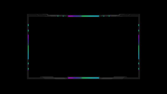 Futuristic webcam with glowing neon for streaming border with transparent background. Animation Border gaming overlay