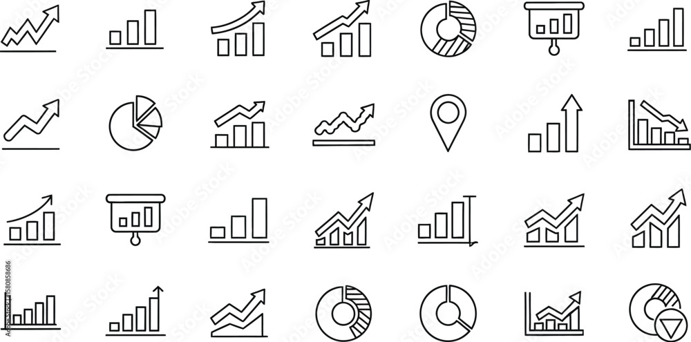Aufkleber vector art of a set of graph and chart icons isolated on white background representing business data