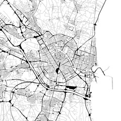 Monochrome city map with road and transport network of Valencia, Spain