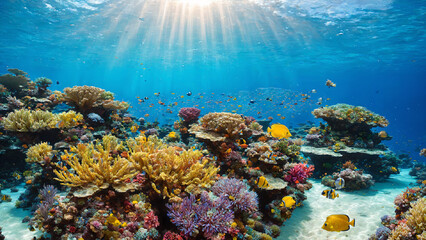 Stunning Coral Reef with Abundant Fish Life