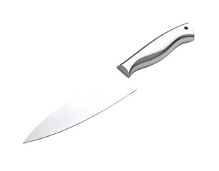 Obraz premium A single sharp kitchen knife with a black handle isolated on a white background