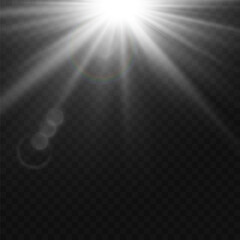 White rays of light with a glow effect. On a transparent background