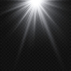 White rays of light with a glow effect. On a transparent background