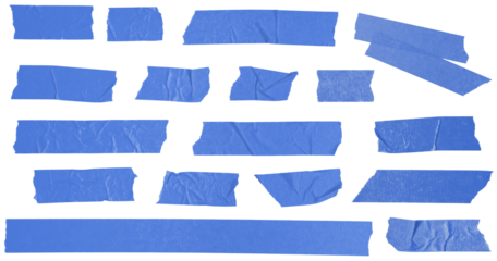 Different Lengths of Blue Masking Tape Arranged on Transparent Background for Crafting and Painting Projects