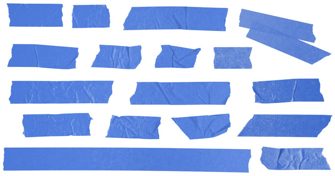 Different Lengths of Blue Masking Tape Arranged on Transparent Background for Crafting and Painting Projects