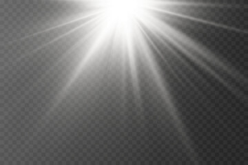White rays of light with a glow effect. On a transparent background