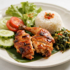 Traditional Malaysian Healthy Meal with Grilled Ayam Bakar and Nasi Ulam