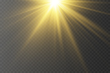 Obraz premium Sun rays with glare. On a transparent background