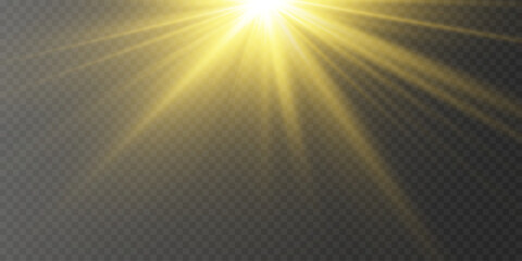 Sun rays with glare. On a transparent background