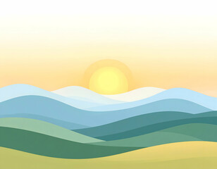 Obraz premium Minimalist sunrise over rolling hills with soft pastel tones. Peaceful landscape illustration ideal for nature, travel, or background designs.