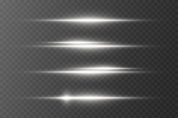 Set of lighting effects, laser light and flash. On a transparent background.