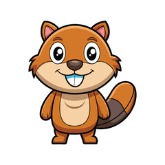 Obraz premium Cute cartoon beaver with big nose and sharp teeth animal illustration