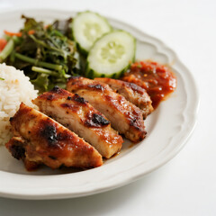 Traditional Malaysian Healthy Meal with Grilled Ayam Bakar and Nasi Ulam