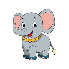 Naklejka premium Cute cartoon elephant with big ears and a joyful expression animal grey