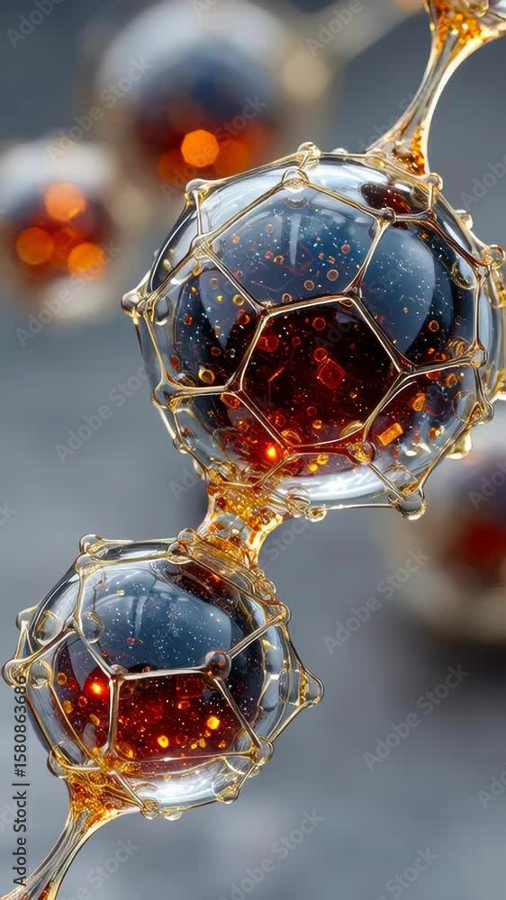 Aufkleber a close-up of glowing red molecular structures linked by transparent geometric connectors, represent