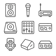Wireless audio icon gear mixer floor speaker icons handheld splitter box wedge