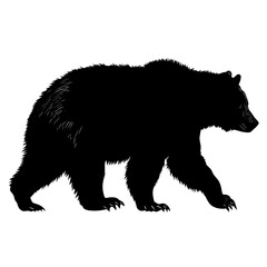 The illustration features a black bear silhouette walking in profile, showcasing intricate details of fur, paws, and claws, embodying the essence of wildlife and the natural world