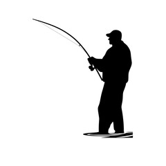 Obraz premium A minimalist fisherman's modern outline is depicted in a solitary illustration set against a white backdrop