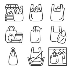 Reusable folding produce books storing bag hook packing vector icon shopping lunch