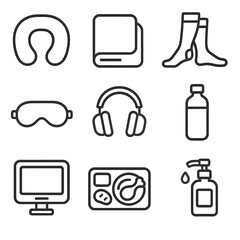 Mask hand flight socks water headphones icons table icon vector essentials neck