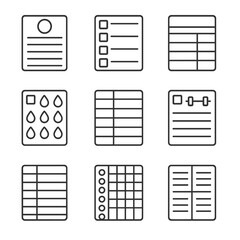 Layout chart gratitude water log icon plan set box planner vector tracker