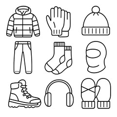 Beanie gloves gear pants thermal winter icon vector insulated hiking warmers down