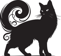 Elegant Black Cat Silhouette with Ornate Tail Design