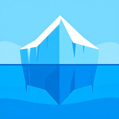 Minimalist iceberg illustration in blue tones, showing the submerged part below water. Abstract ocean landscape concept, suitable for climate, mystery, or depth-related themes.