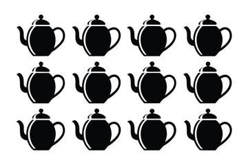 A grid of twelve identical black teapots with white outlines on a white background