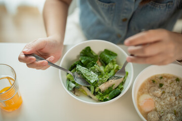 Healthy Eating Lifestyle with Fresh Vegetable Salad and Nourishing Soup Served in Bright Natural Light During Lunch Break at Home