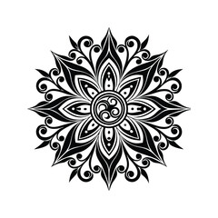 Intricate black floral mandala design with swirling patterns ornamental white
