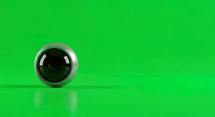 Camera lens on green background