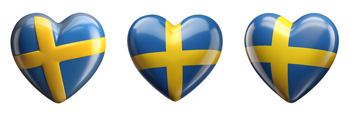 Obraz premium Set For blue and yellow hearts with the swedish flag isolated on transparent background