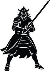a samurai with sword on white background.eps