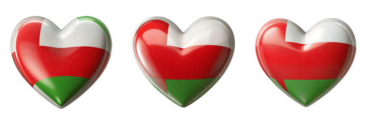 Set For glossy hearts with the flag of oman isolated on transparent background