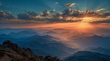 Naklejka premium Morning Glory: Photography of the Sun Rising Over Mountains