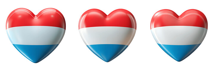 Set For luxembourg flag hearts isolated on transparent background