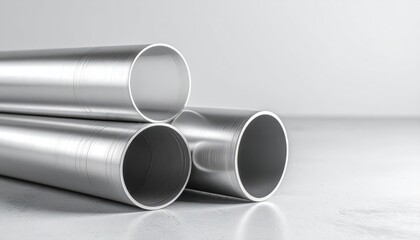 Fototapeta premium Three Metallic Pipes on a Gray Surface in a Modern Setting