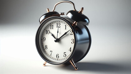 Classic alarm clock on a simple solid white background