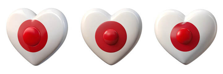 Set For japan flag hearts isolated on transparent background