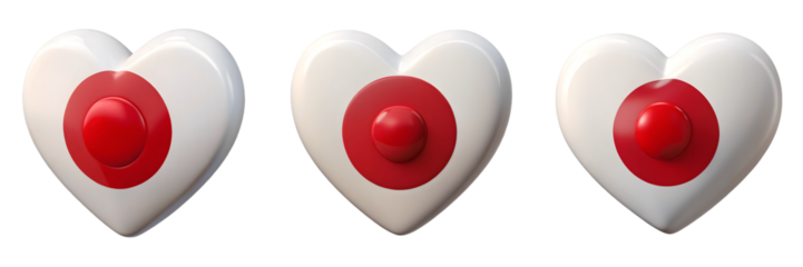 Set For japan flag hearts isolated on transparent background
