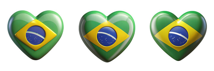 Set For hearts display the flag of brazil isolated on transparent background