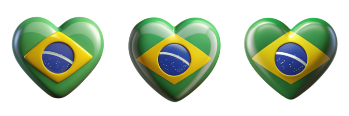 Set For hearts display the flag of brazil isolated on transparent background