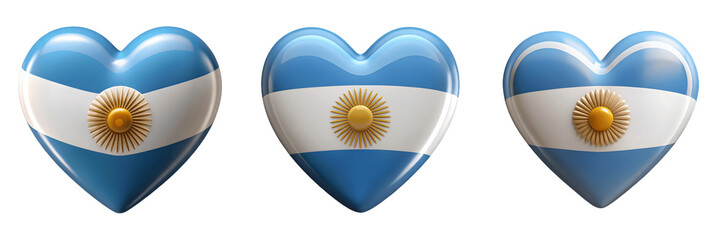 Set For argentina flag hearts isolated on transparent background represent love for country