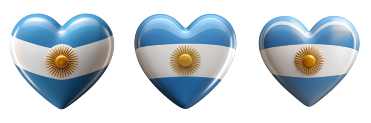 Set For argentina flag hearts isolated on transparent background represent love for country