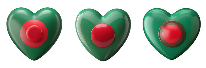 Set For hearts display the flag of bangladesh isolated on transparent background