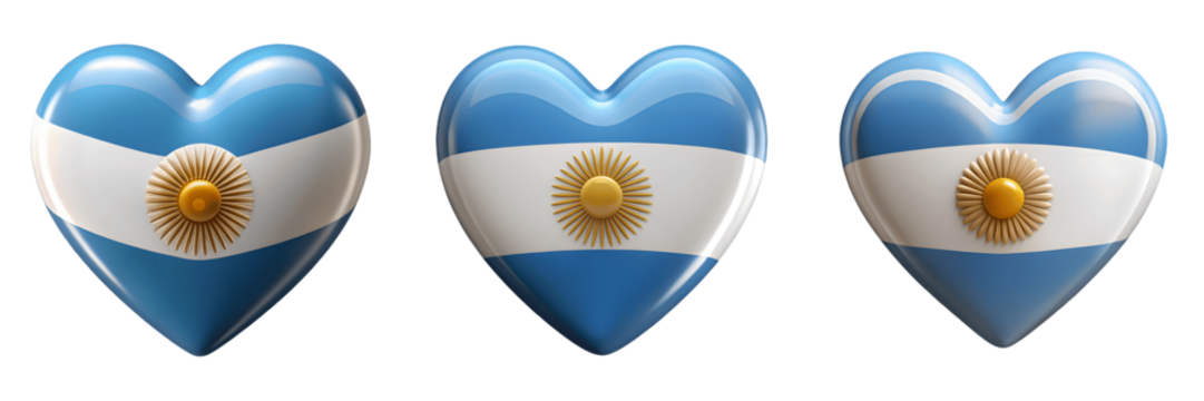 Set For argentina flag hearts isolated on transparent background represent love for country - Powered by Adobe